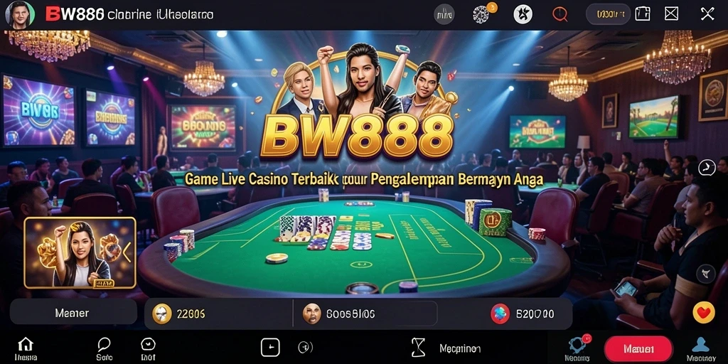 Screenshot gameplay BW888 menampilkan dealer langsung yang interaktif dan permainan yang seru.