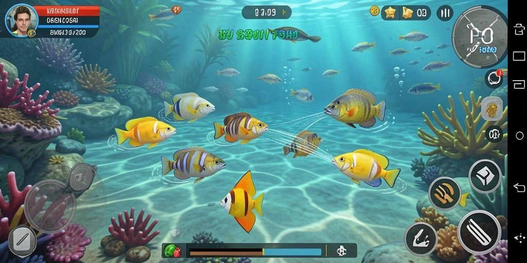 Screenshot gameplay FO8 yang seru dengan berbagai ikan.