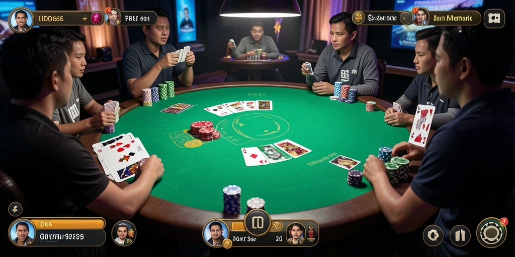Screenshot utama gameplay poker ID66 yang menegangkan.