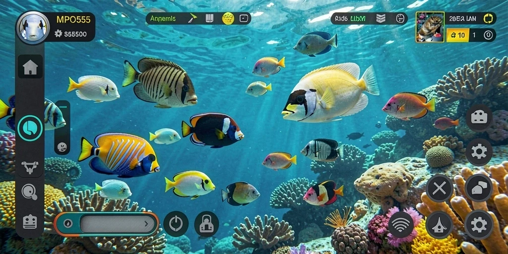 Screenshot utama MPO555 menampilkan aksi menembak ikan yang seru dan grafis menarik.