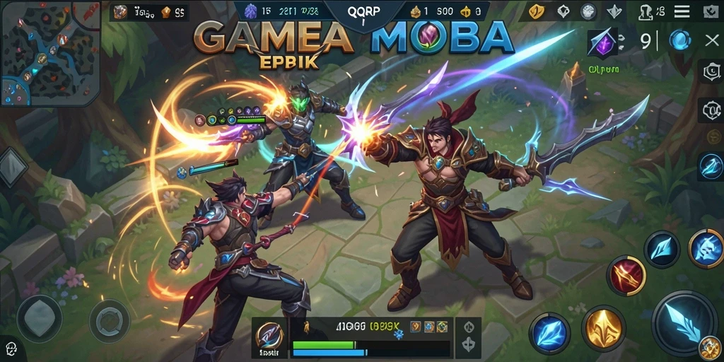 Tangkapan layar gameplay QQRP menampilkan pertarungan MOBA yang mendebarkan.