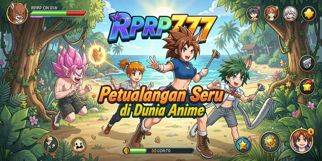 Screenshot gameplay RPRP777 yang menampilkan aksi karakter anime.