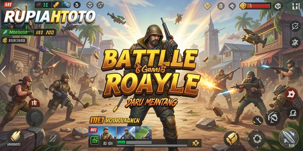Screenshot utama RUPIAHTOTO menampilkan pertarungan sengit Battle Royale.