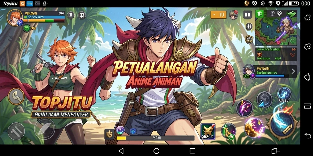 Screenshot gameplay TOPJITU menampilkan karakter anime dalam aksi seru.